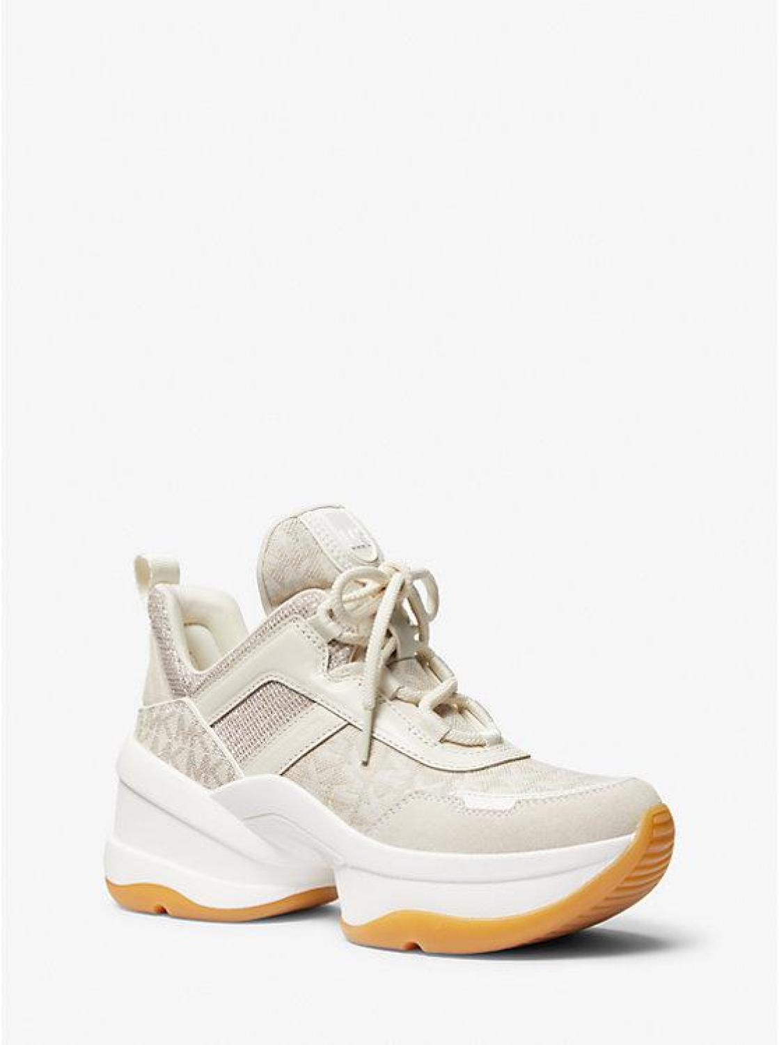 Olympia Logo Jacquard and Glitter Chain-Mesh Trainer