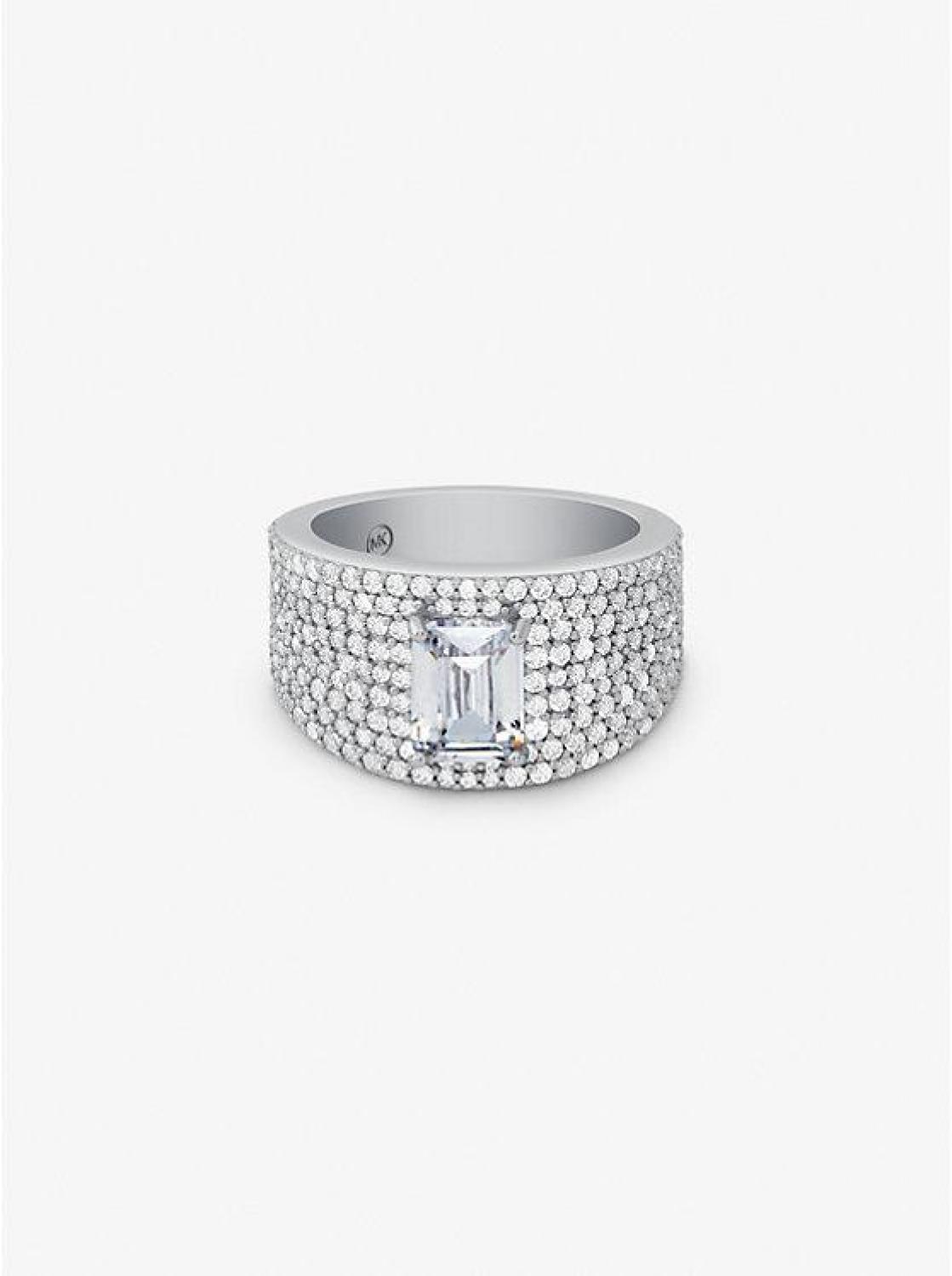 Precious Metal-Plated Sterling Silver Pavé Signet Ring