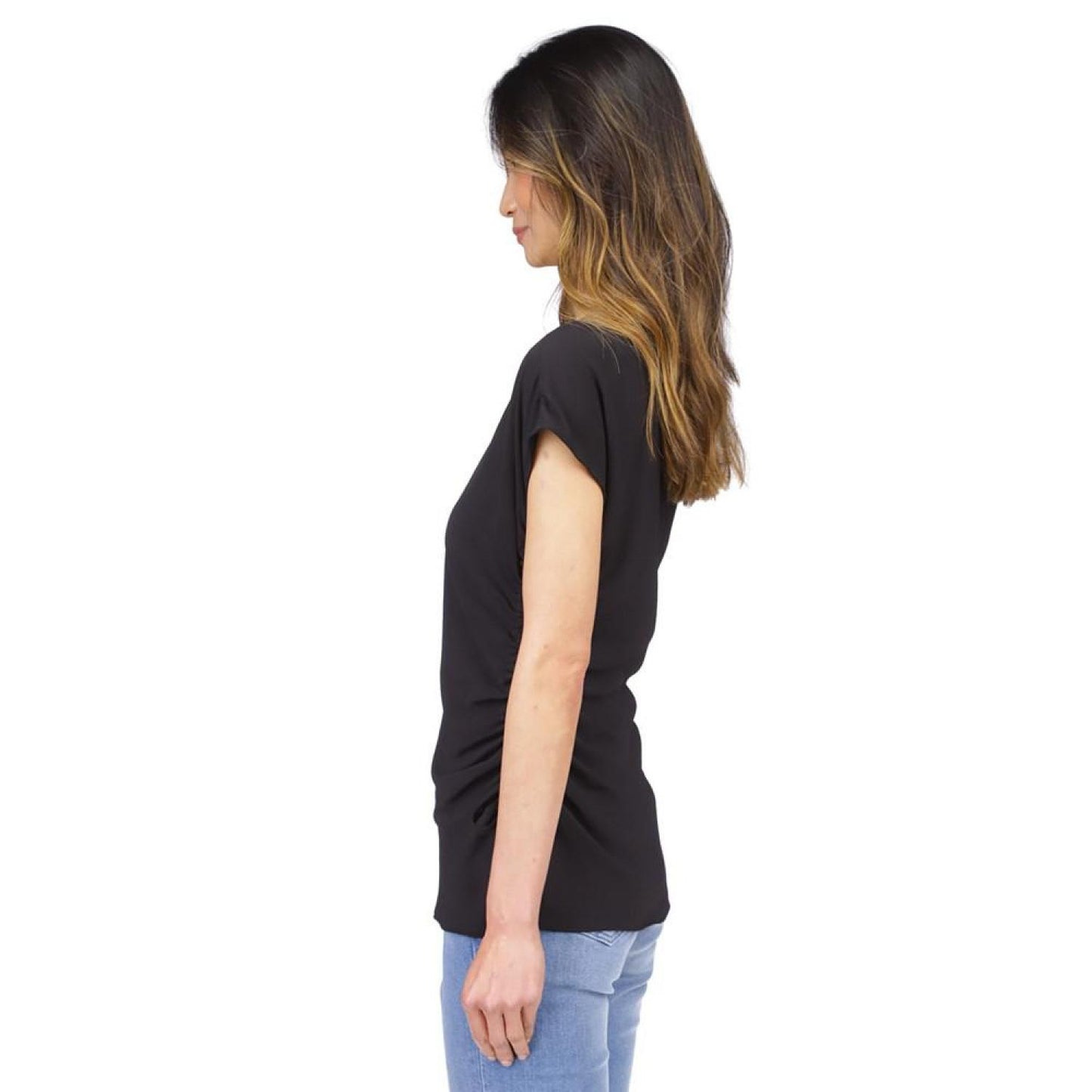 Women's Solid Ruched V-Neck Top
