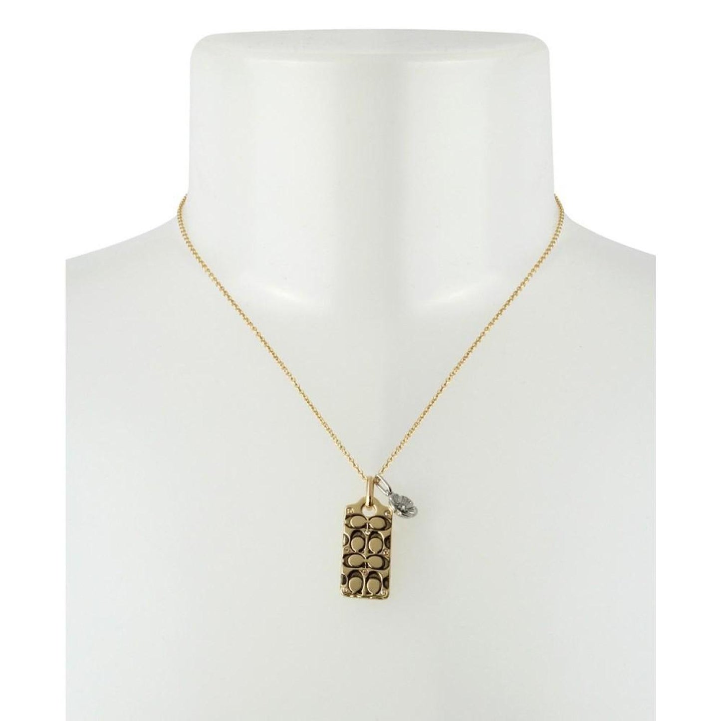 Quilted C Tag Pendant Necklace