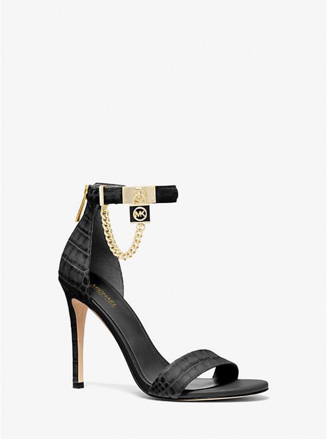 Hamilton Embellished Crocodile Embossed Leather Sandal
