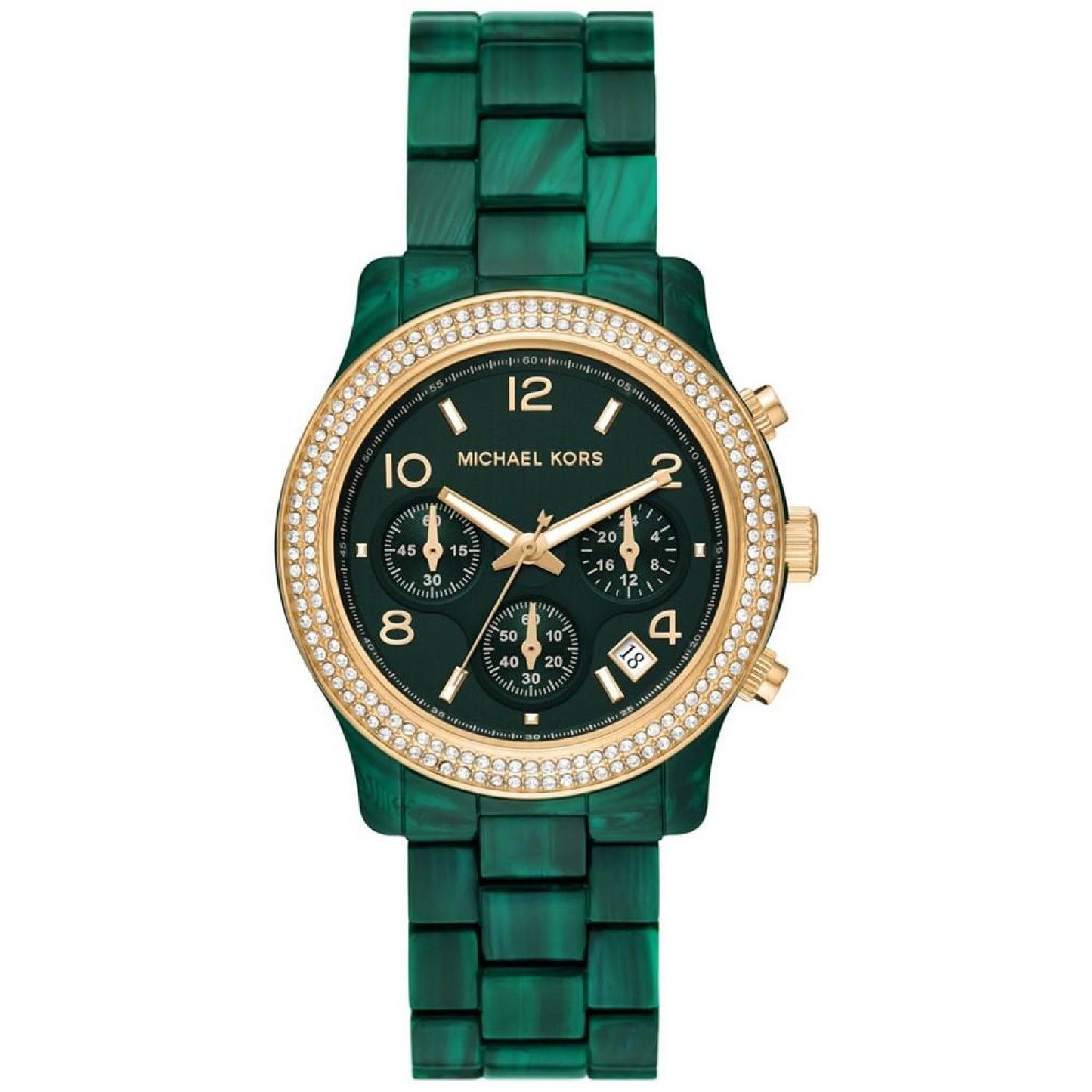 Women's Runway Quartz Chronograph Malachite Green Acetate Watch 38mm