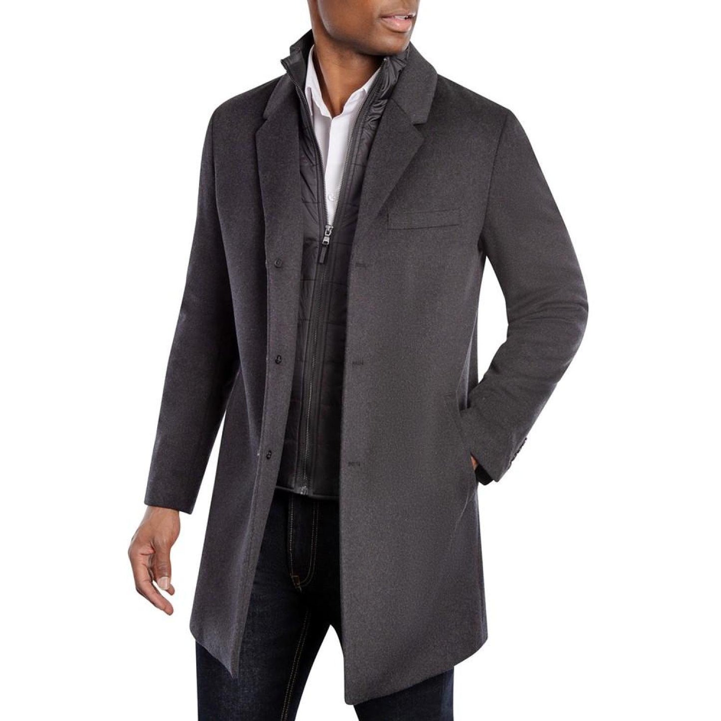 Michael Kors Men's Water-Resistant Slim-Fit Overcoat with Zip-Out Liner