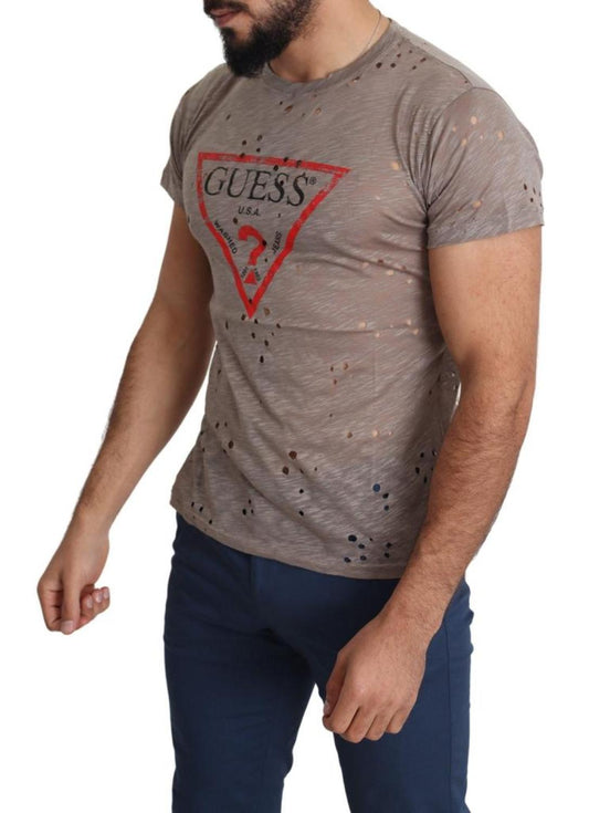 Guess Cotton Stretch Logo Print Men Casual Perforated Men's T-shirt