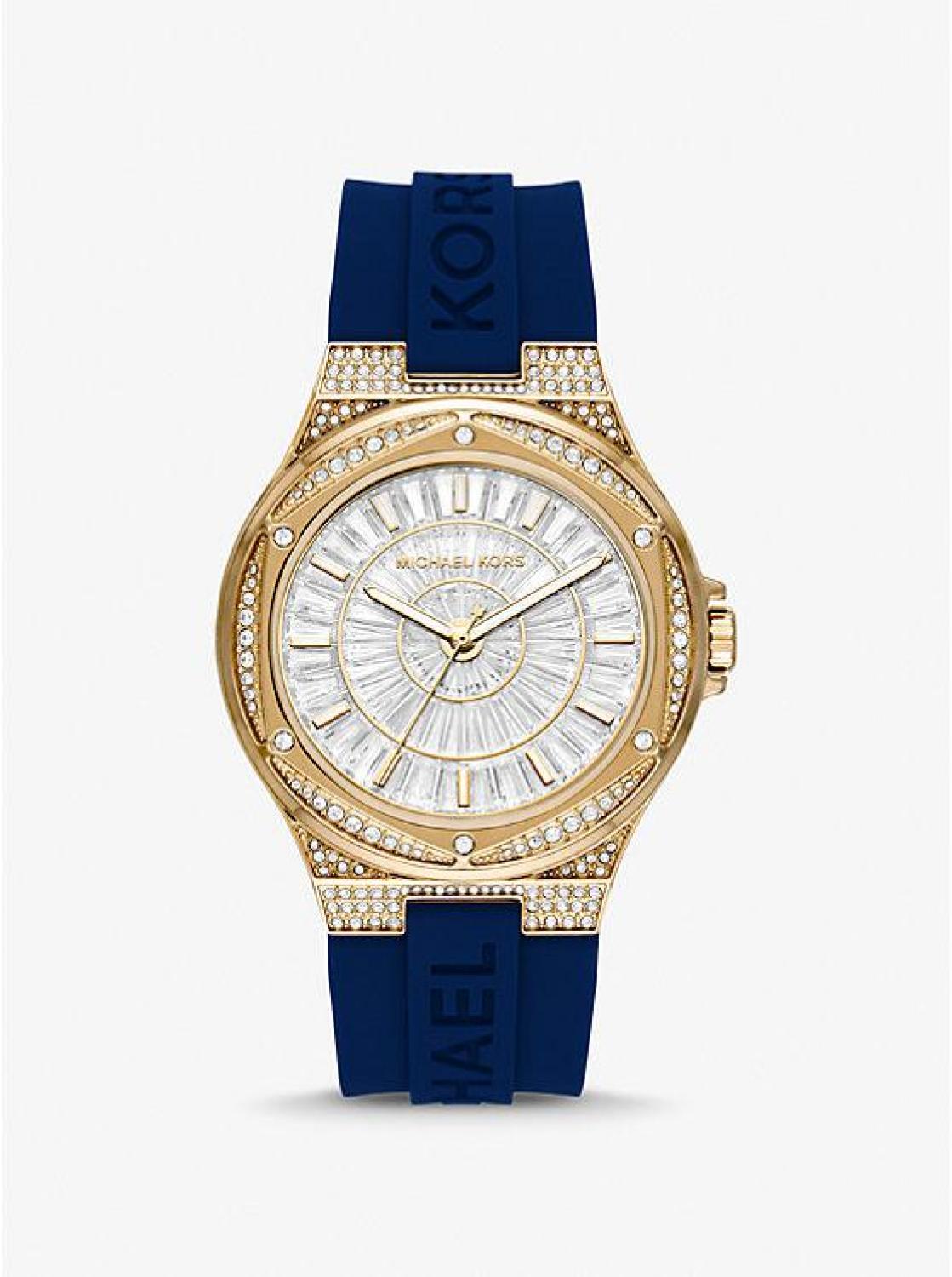 Oversized Lennox Pavé Gold-Tone and Silicone Watch