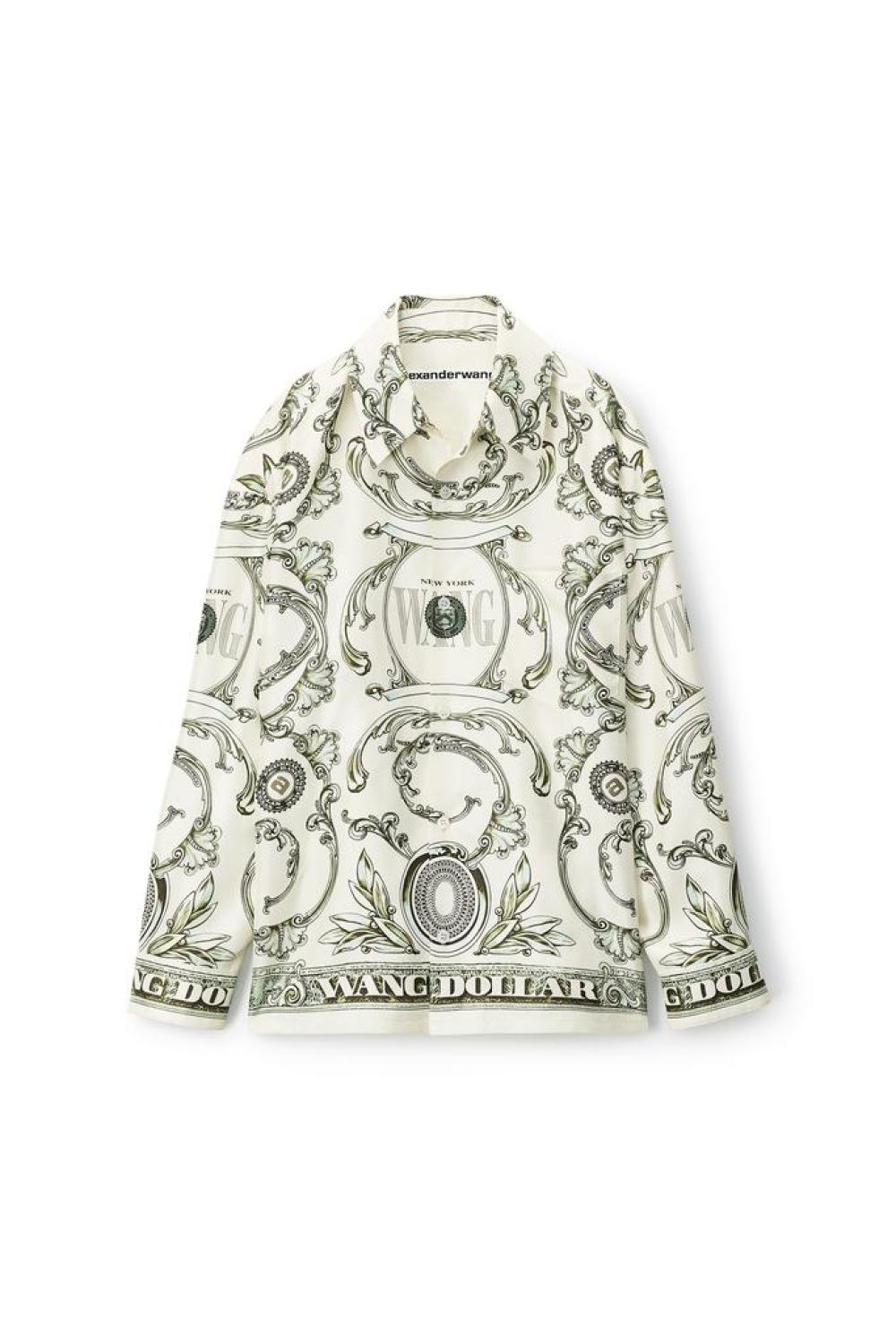 Money Print Button Down In Silk Twill