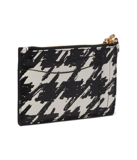 Morgan Painterly Houndstooth Embossed Saffiano Leather Coin Card Case Wristlet