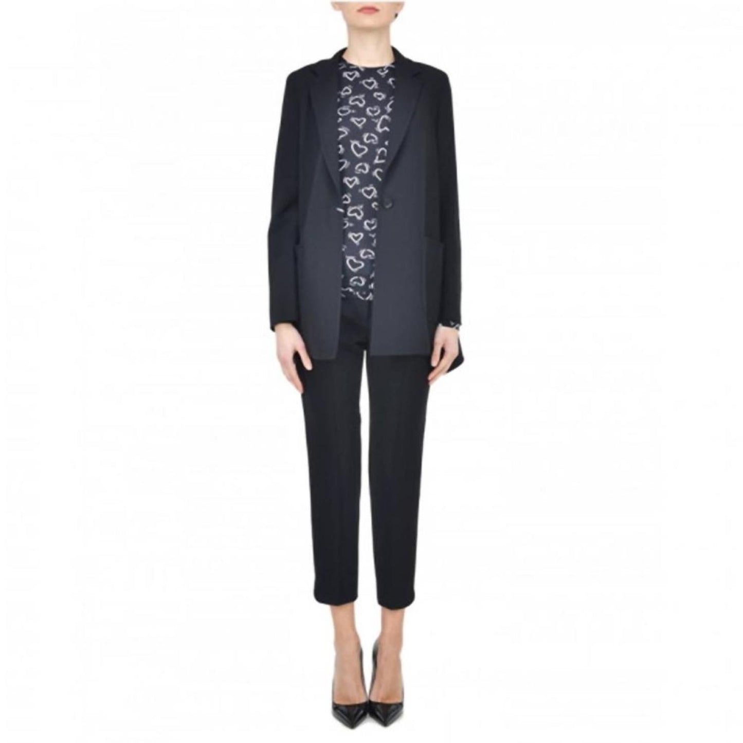 Wool One Button Blazer In Black