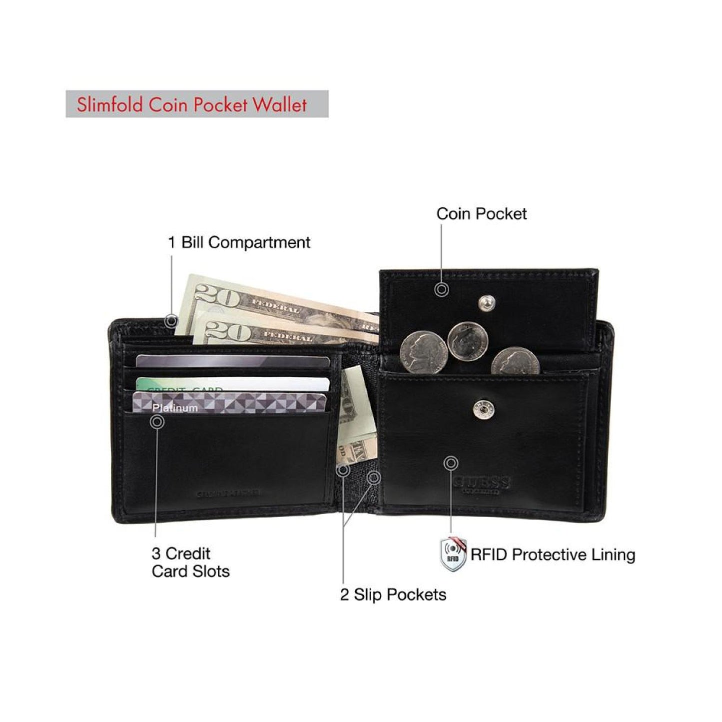 Men's RFID Slimfold Wallet with Interior Coin Pocket