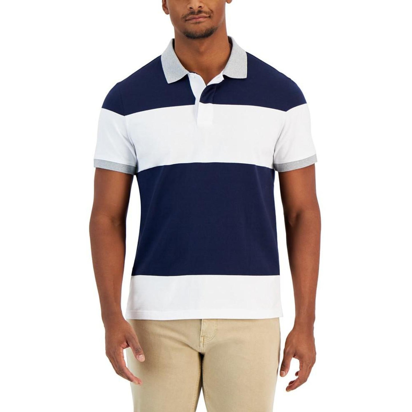 Men's Modern-Fit Rugby Wide Stripe Polo Shirt