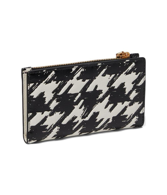 Morgan Painterly Houndstooth Embossed Saffiano Leather Small Slim Bifold Wallet
