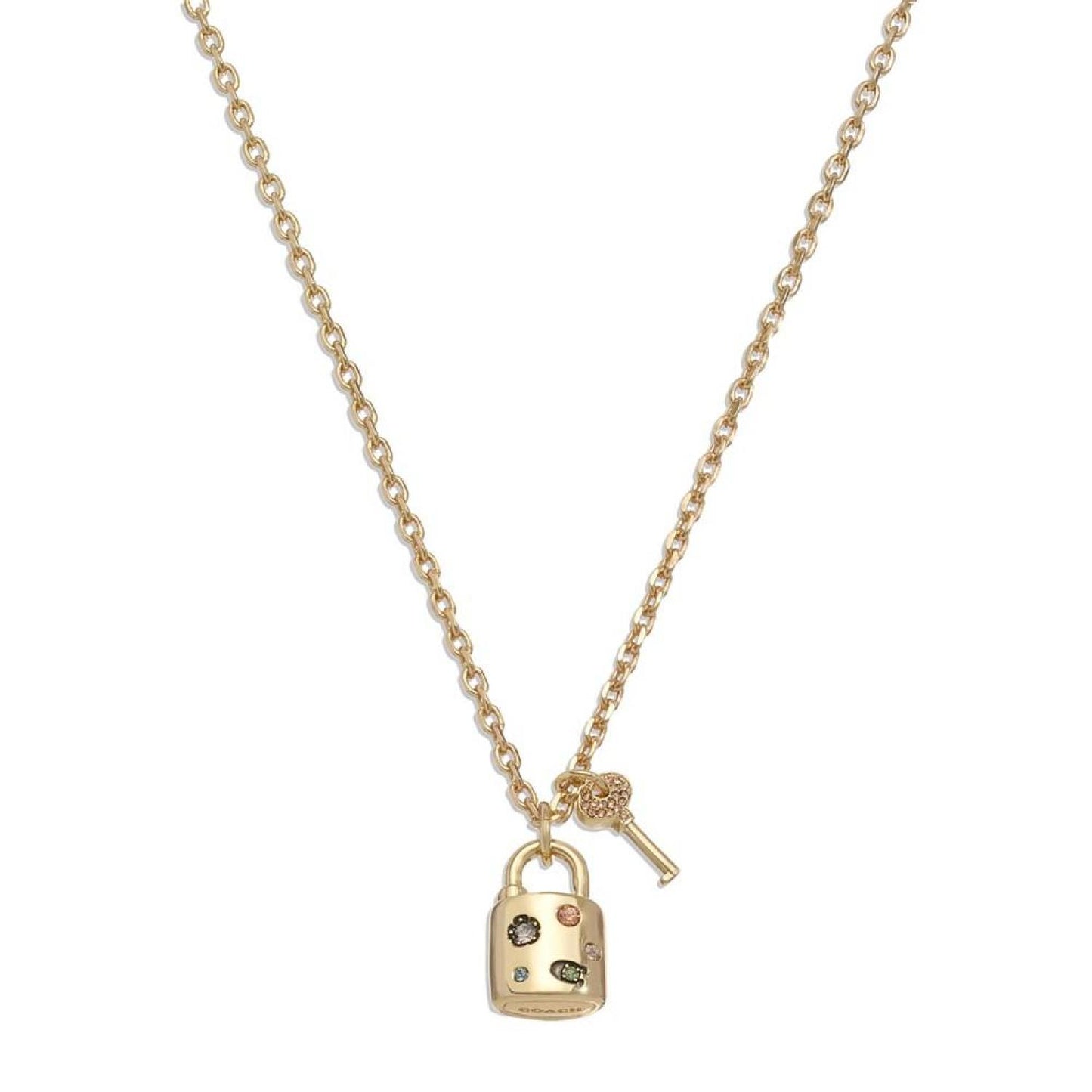 Faux Stone Signature Sculpted C Gem Padlock Pendant Necklace