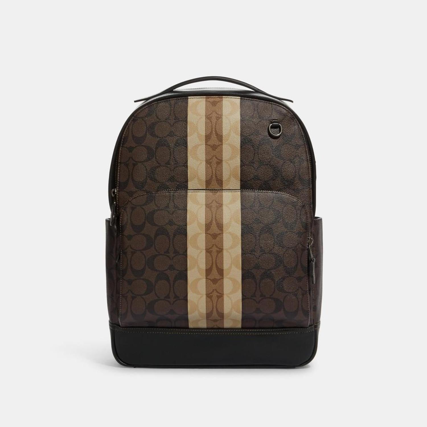 canvas coach backpack Coach Outlet Graham Backpack In Blocked Signature Canvas With Varsity Stripe
