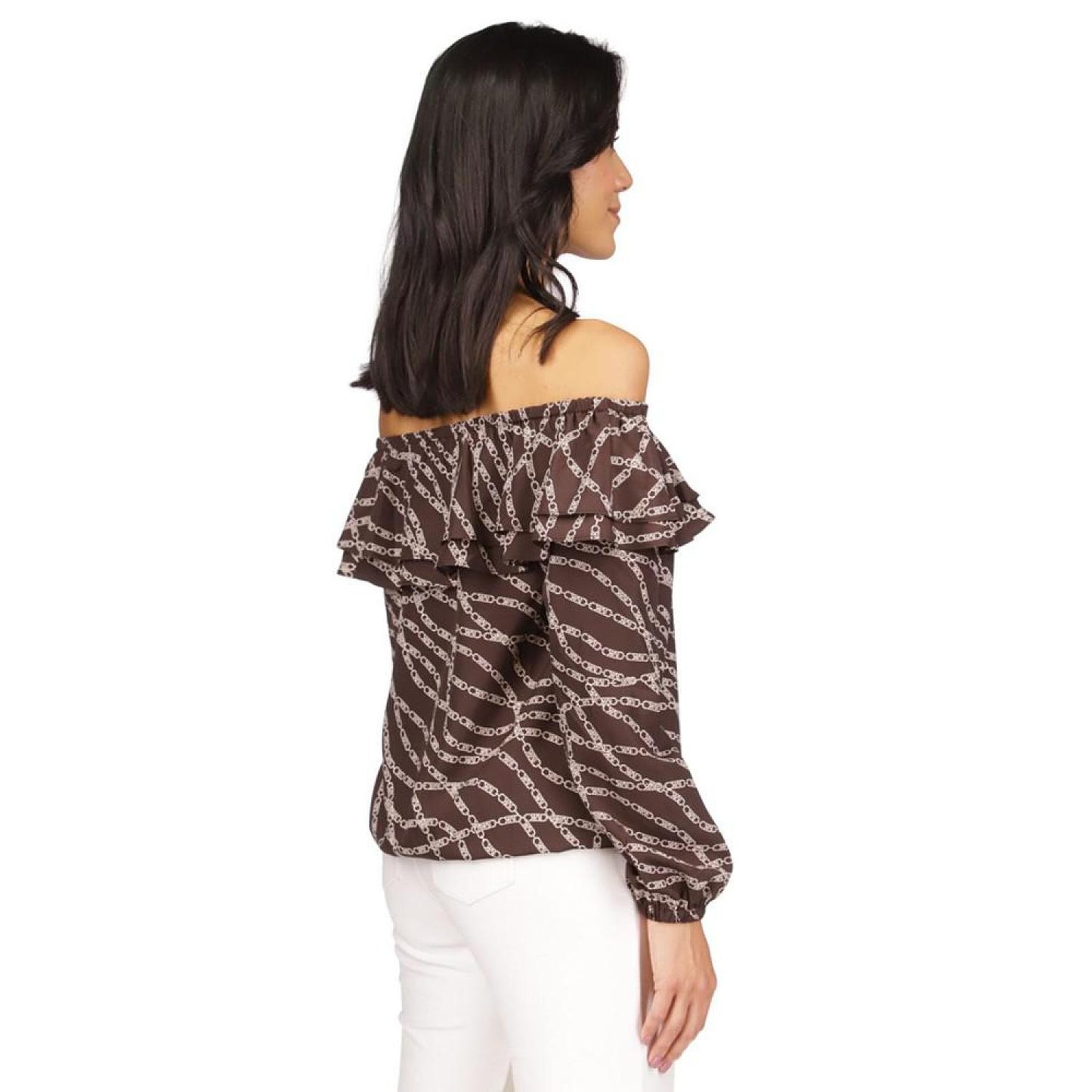 Women's Printed Stadium Ruffled-Overlay Off-The-Shoulder Top, Regular & Petite