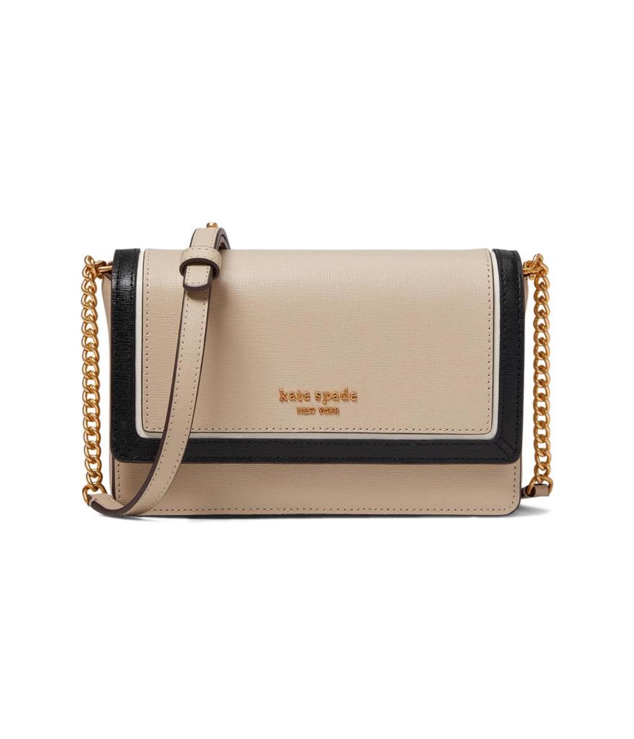 Morgan Color-Blocked Saffiano Leather Flap Chain Wallet