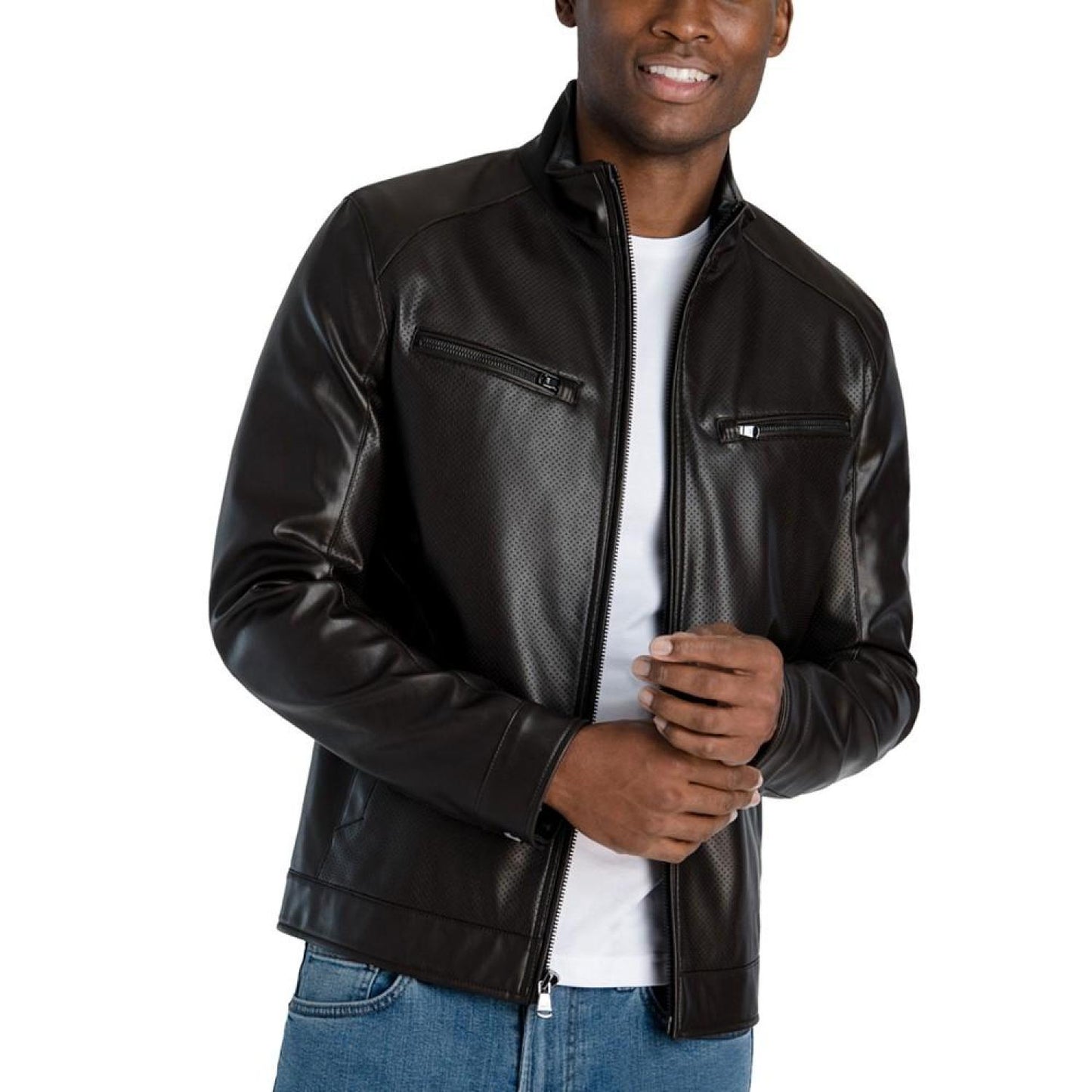 Men's Perforated Faux Leather Hipster Jacket, Created for Macy's