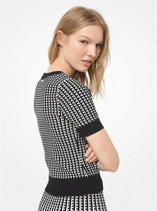 Geometric Grid Stretch-Viscose Top