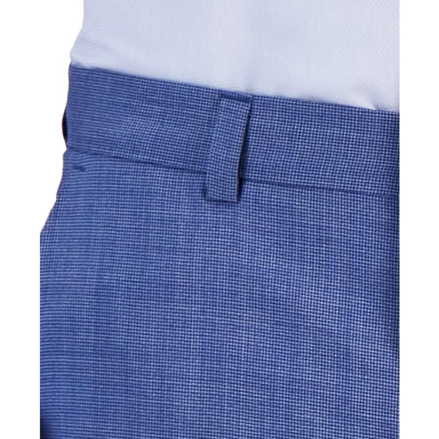 Men's Modern-Fit Stretch Mid Blue Micro-Houndstooth Wool Suit Pants
