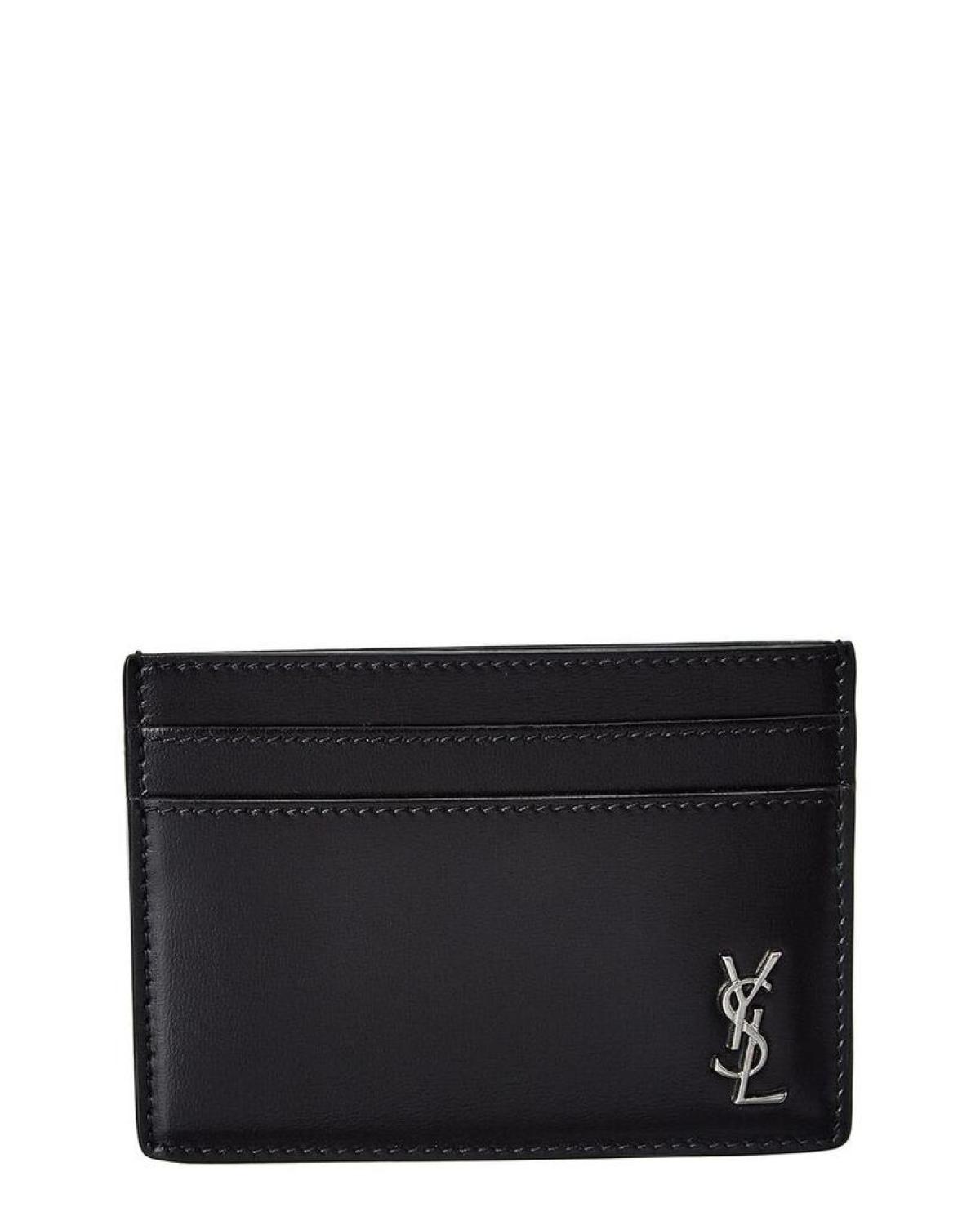 Saint Laurent Tiny Monogram Leather Card Case, os