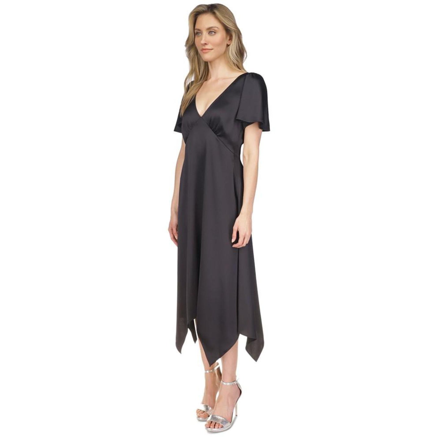 Women's Flutter-Sleeve Handkerchief-Hem Dress