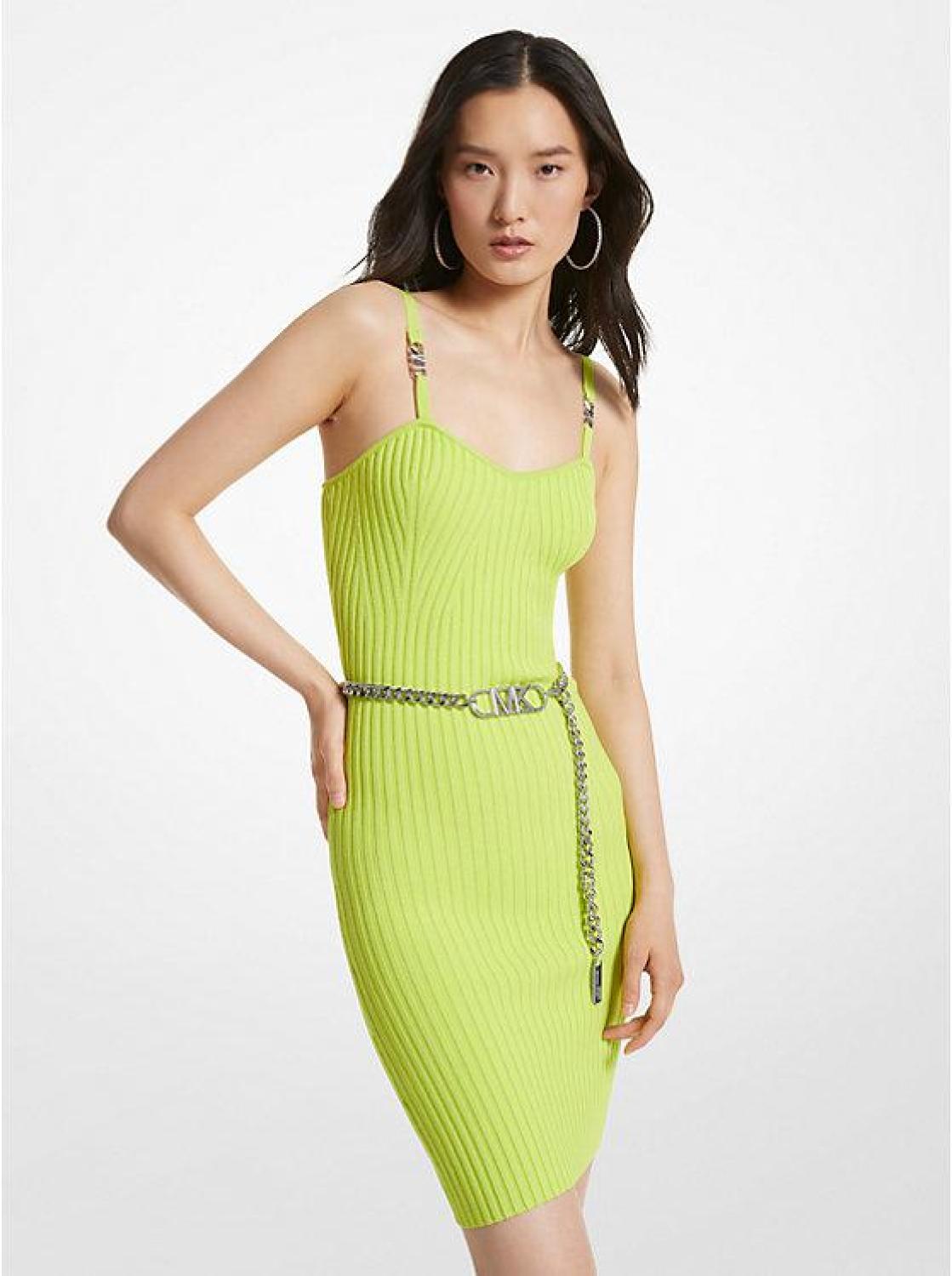 Ribbed Stretch Viscose Belted Bustier Dress