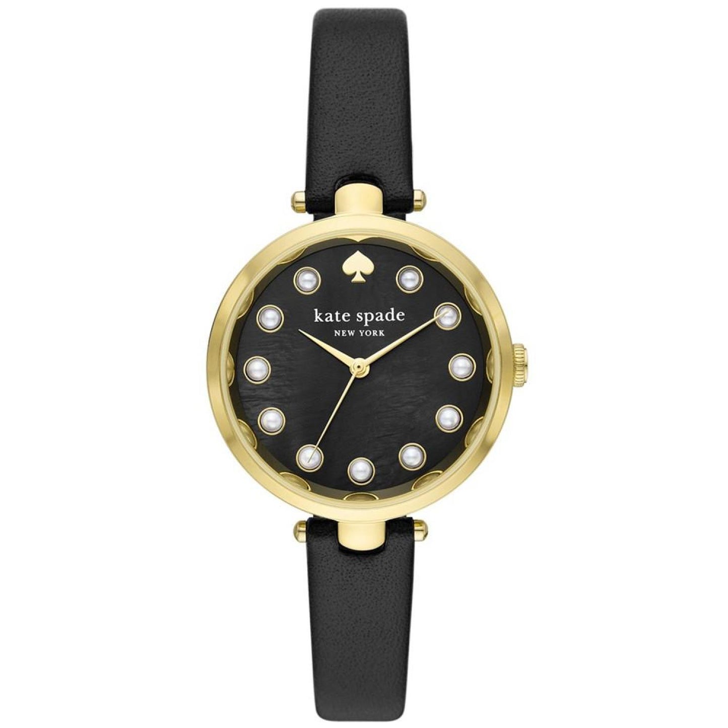 Women's Holland Quartz Three Hand Black Leather Watch 34mm