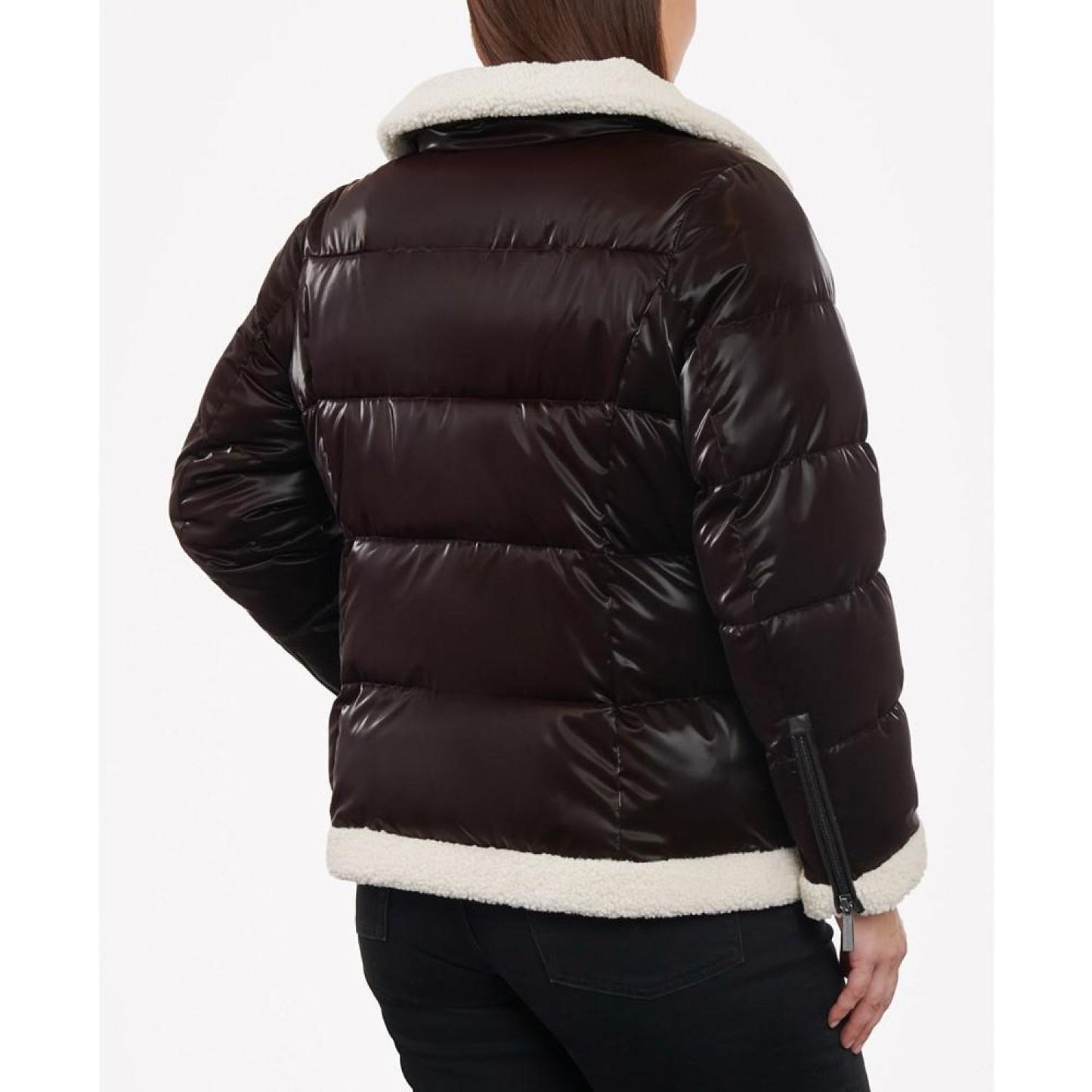 Women's Plus Size Faux-Shearling Shine Puffer Coat, Created for Macy's