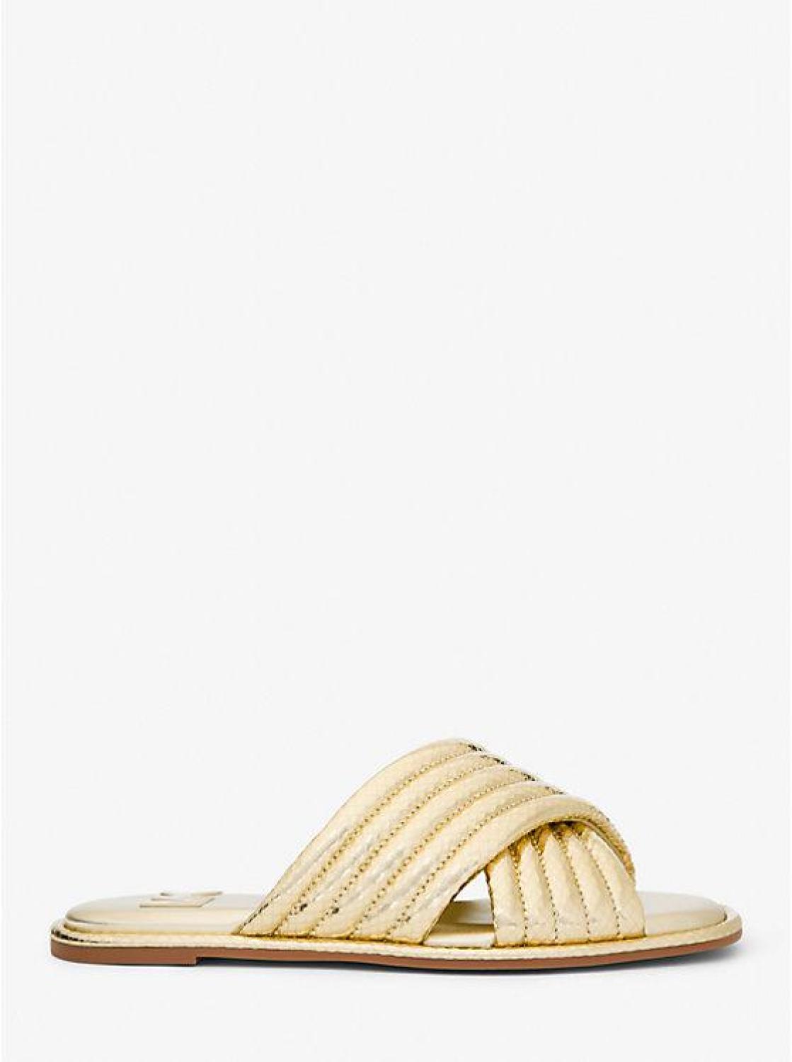 Portia Quilted Metallic Snake Embossed Leather Slide Sandal