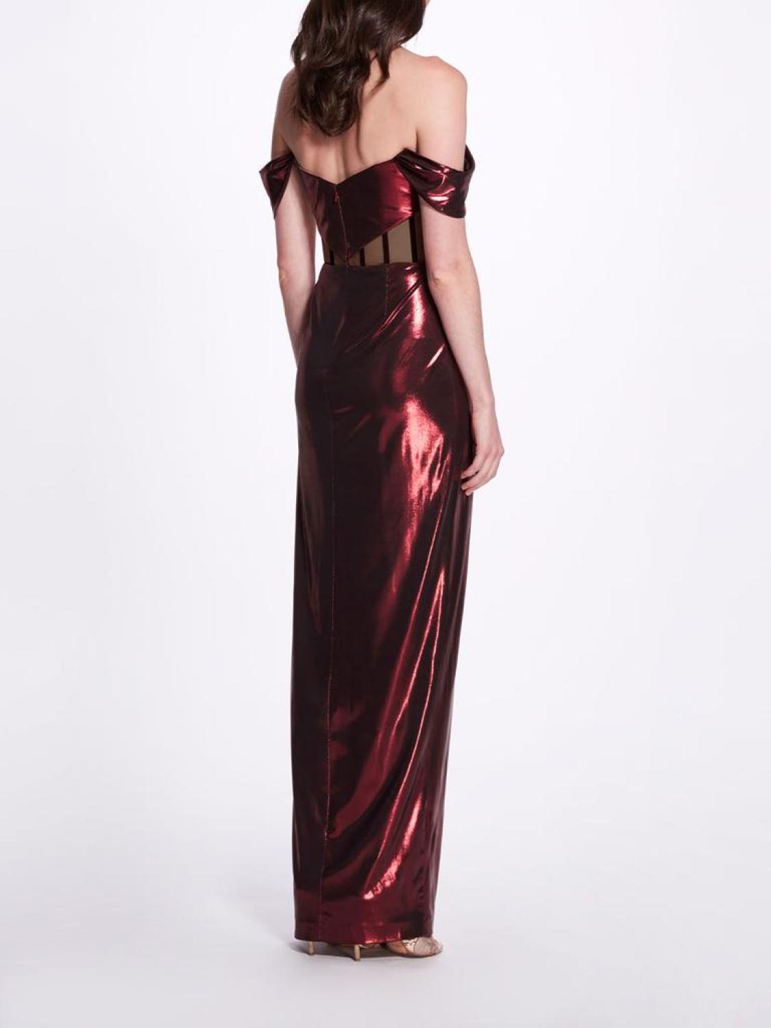 Metallic Cutout Off Shoulder Gown