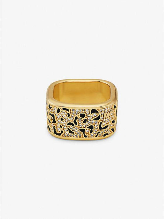 Precious Metal-Plated Brass and Enamel Leopard Pavé Ring