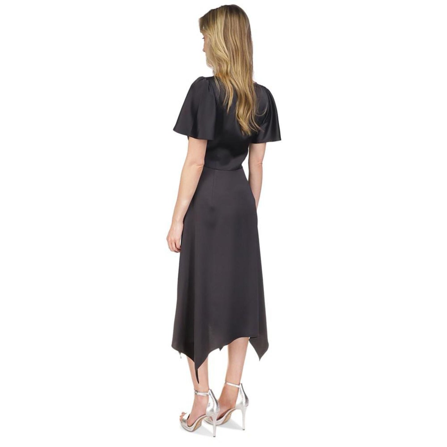 Women's Flutter-Sleeve Handkerchief-Hem Dress