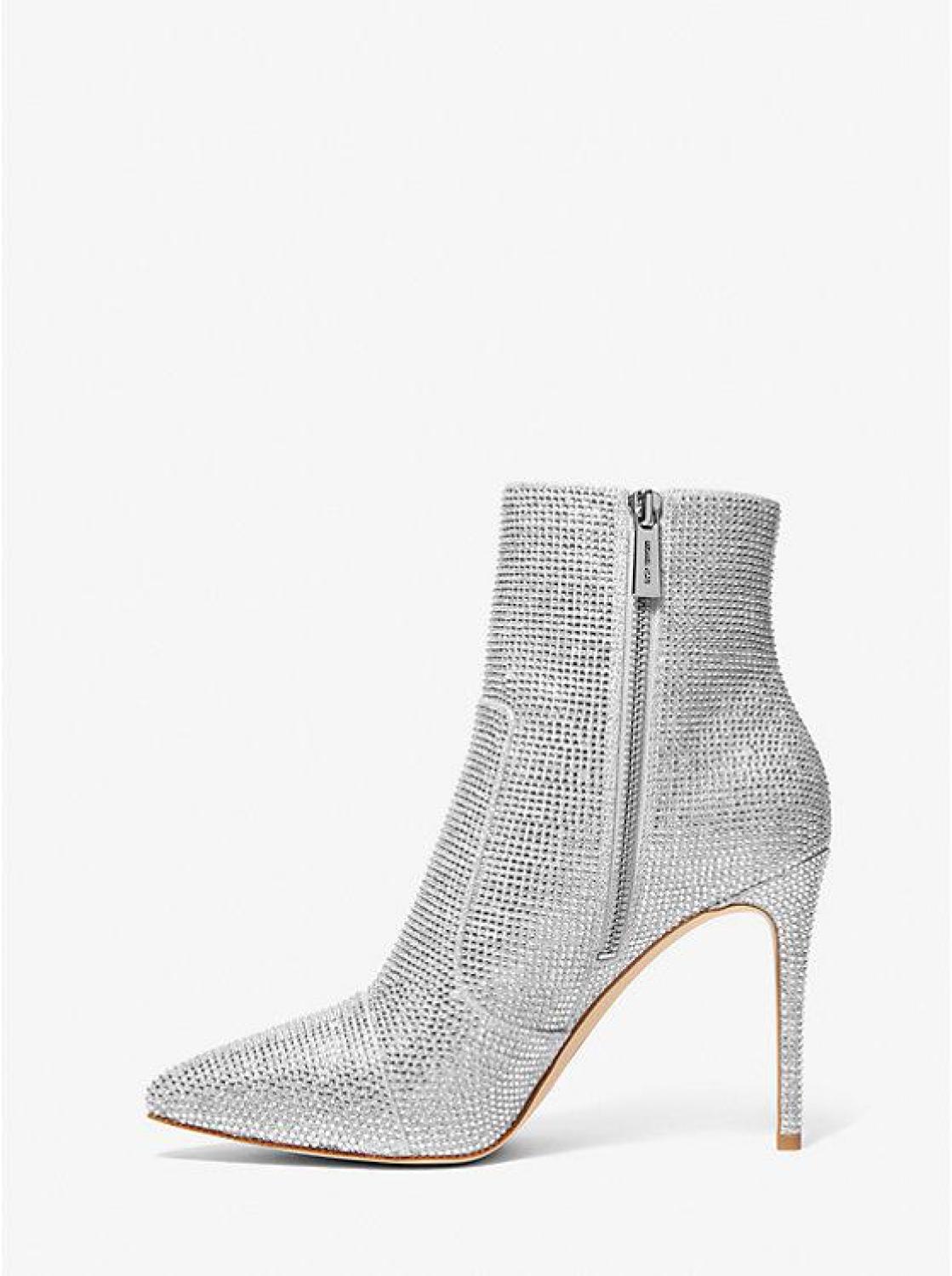 Rue Embellished Glitter Chain-Mesh Ankle Boot