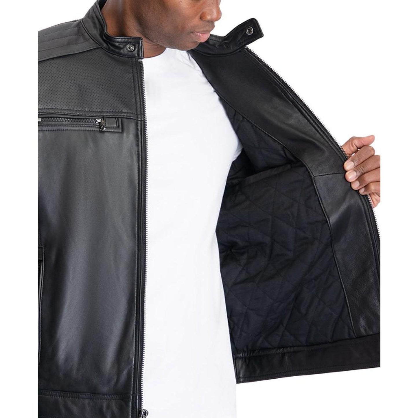 Men's Perforated Leather Moto Jacket, Created for Macy's