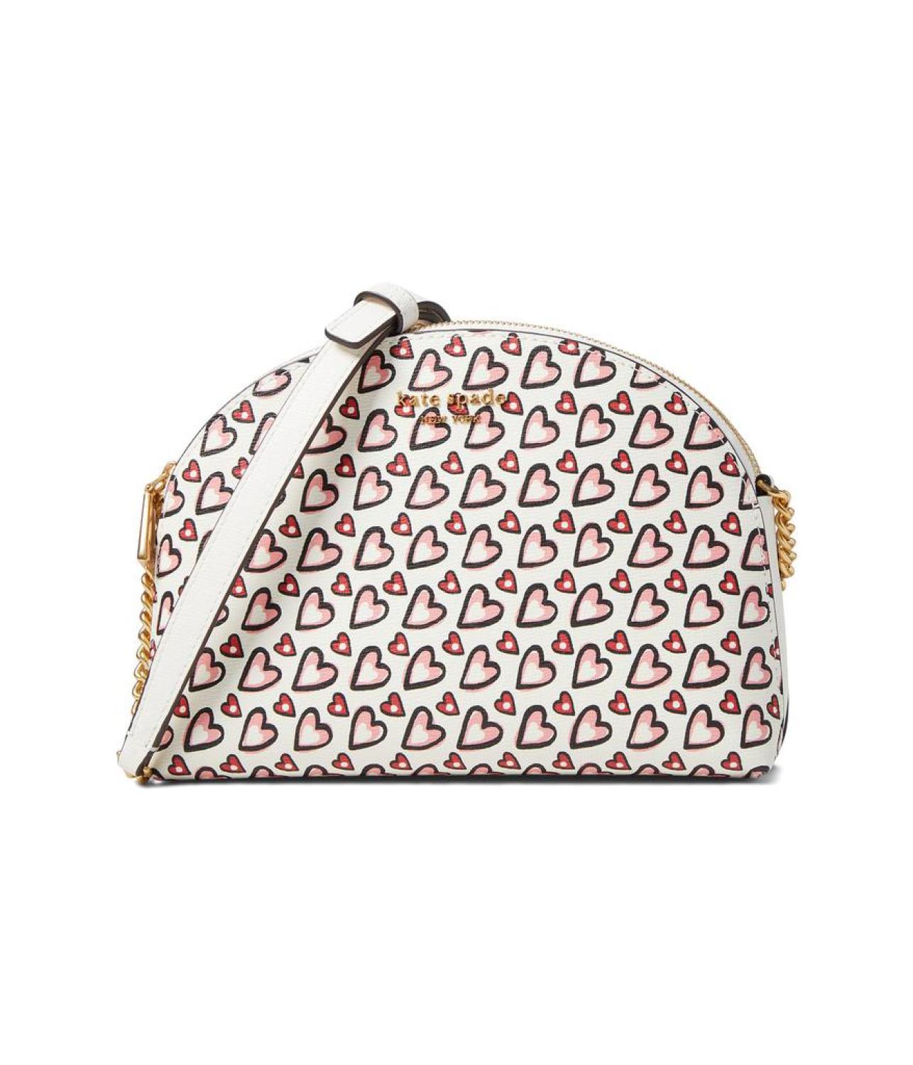 Morgan Valentines Heart Print Double Zip Dome Crossbody