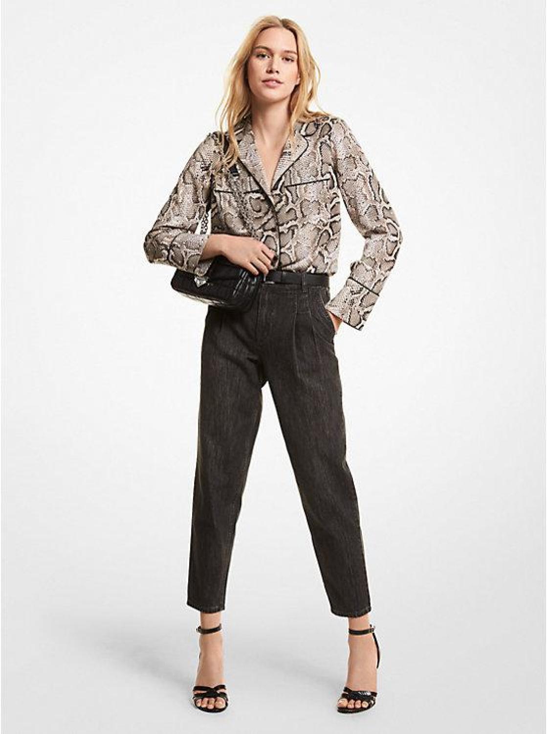 Embellished Snake Crushed Crepe Pajama Shirt