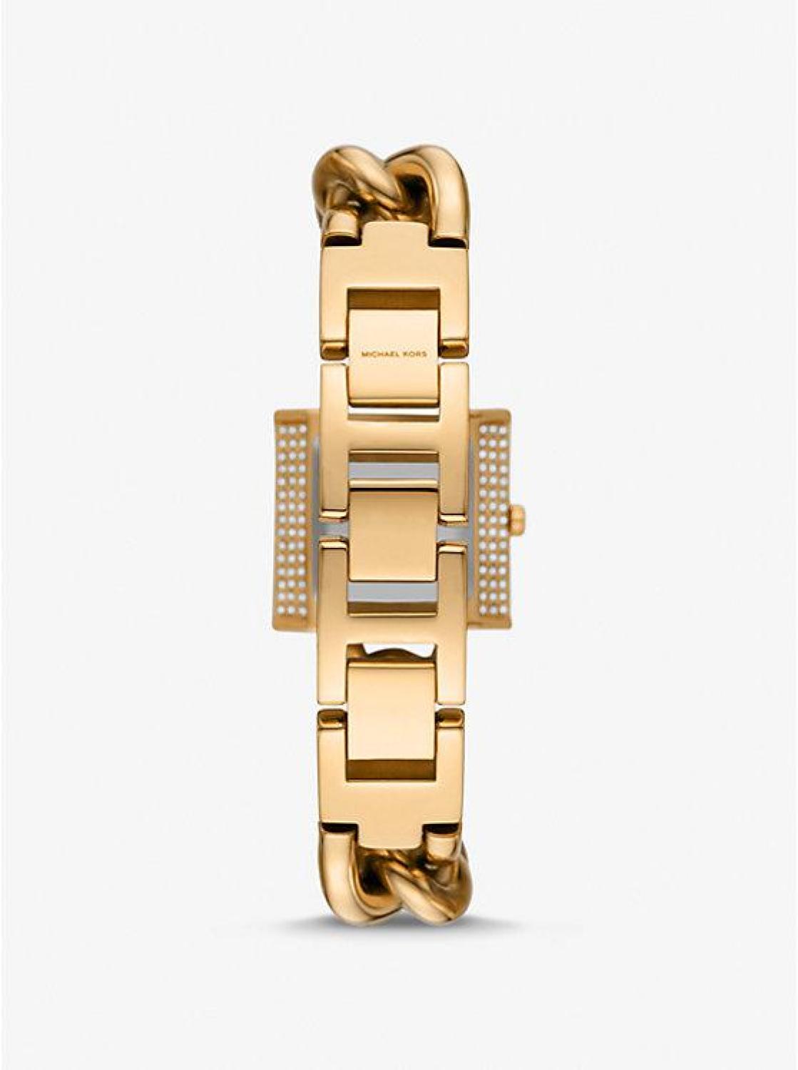 Mini Lock Pavé Gold-Tone Chain Watch