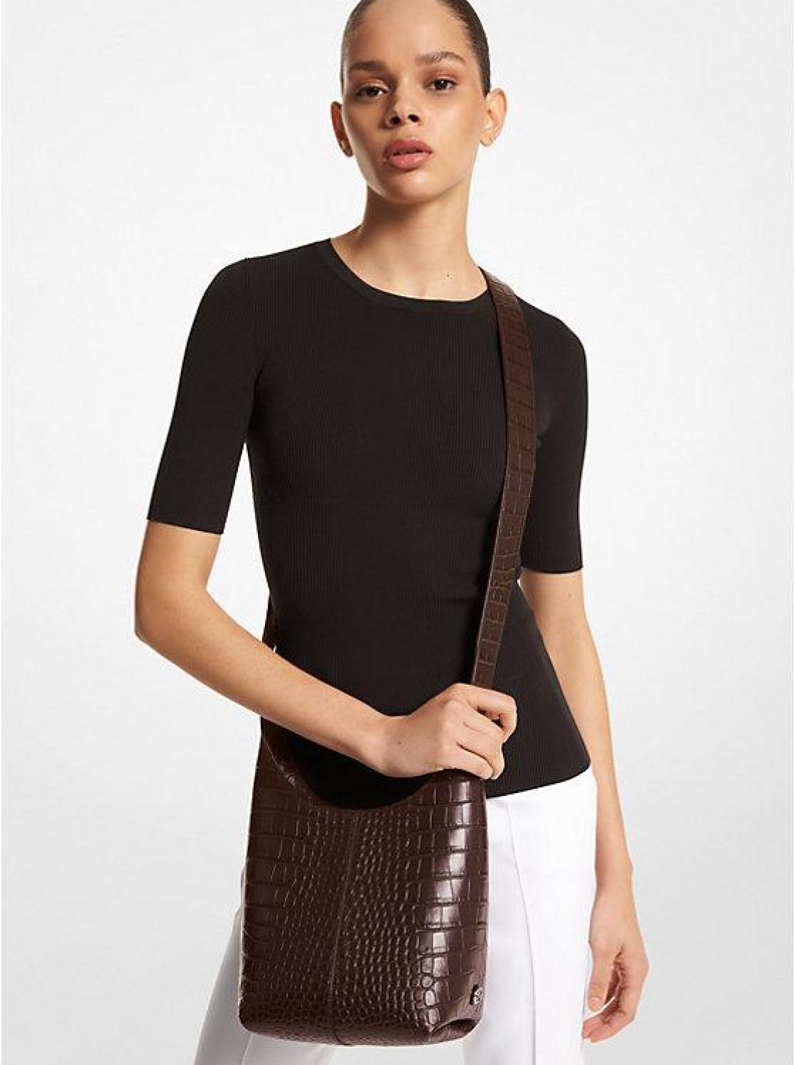 Dede Mini Crocodile Embossed Leather Hobo Bag