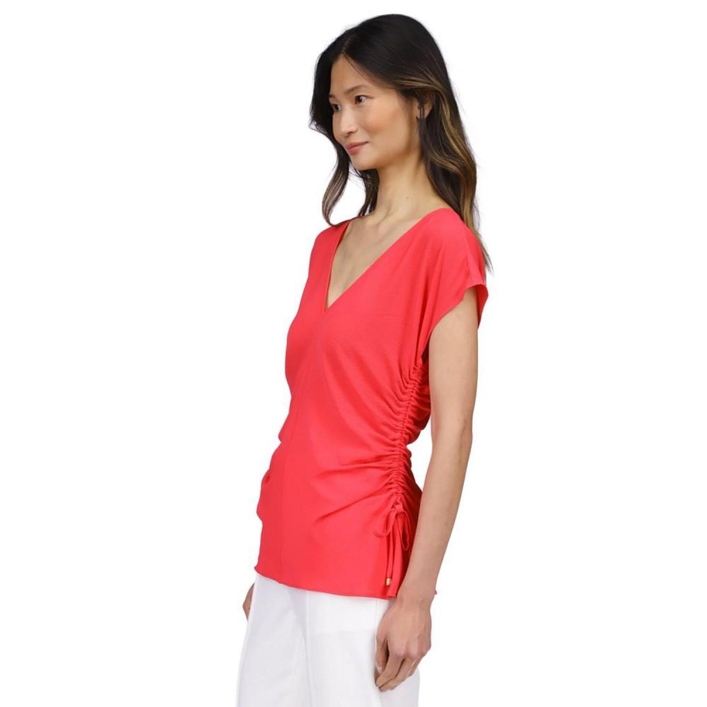 Women's Solid Ruched V-Neck Top