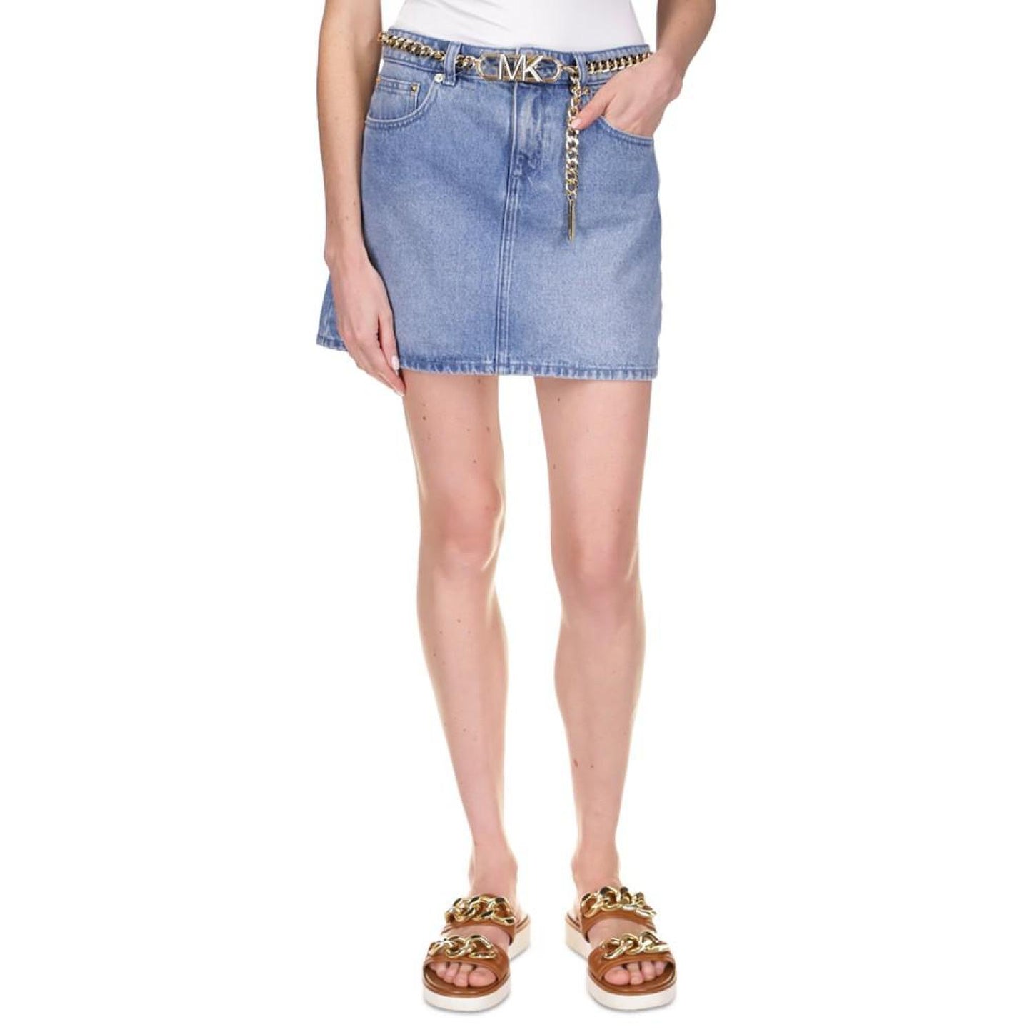 Women's Logo Chain-Belt Denim Skirt