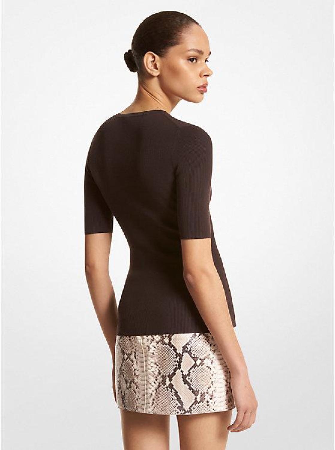Ribbed Stretch Viscose T-Shirt