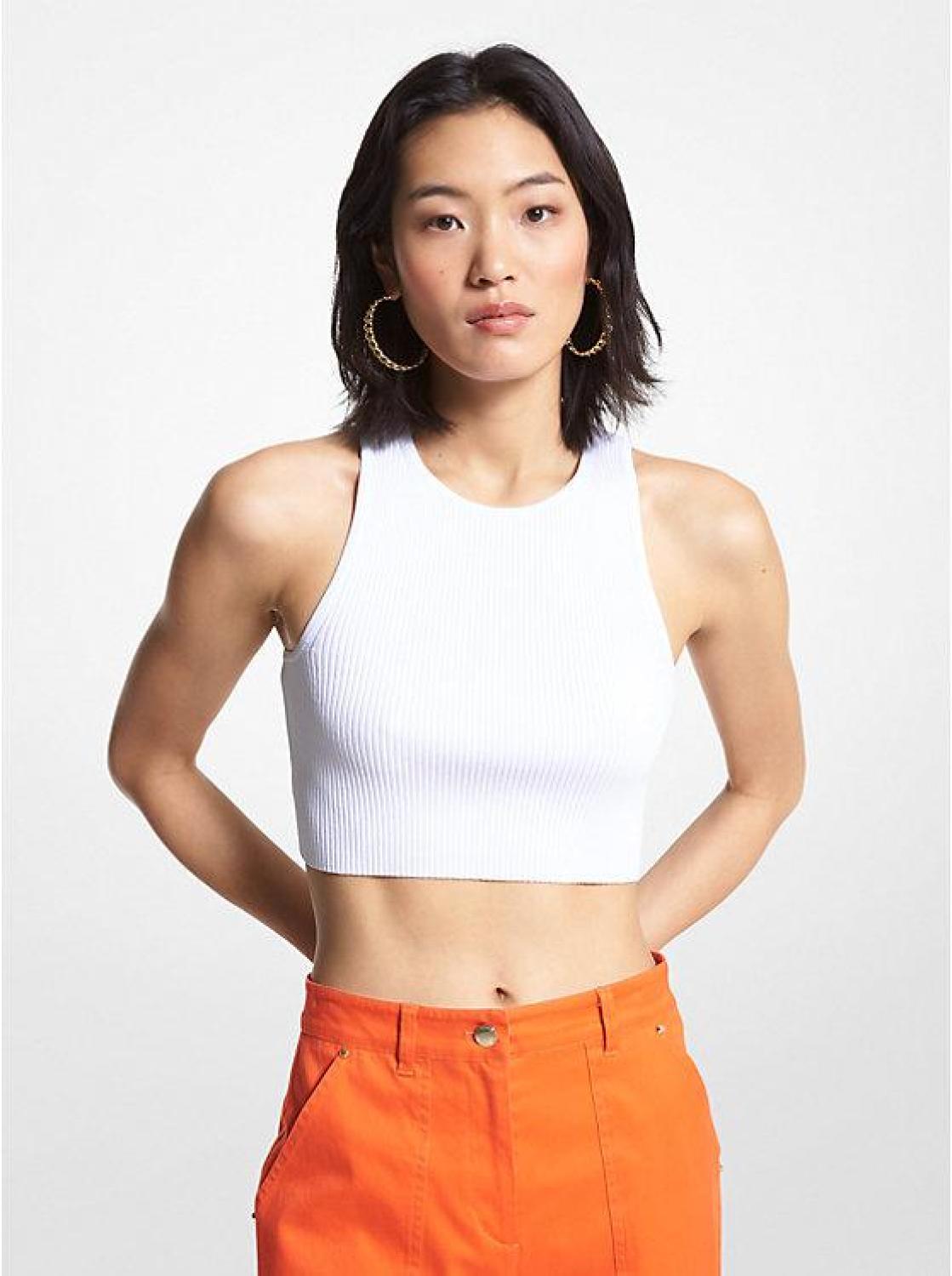 Ribbed Recycled Viscose Blend Cropped Tank Top