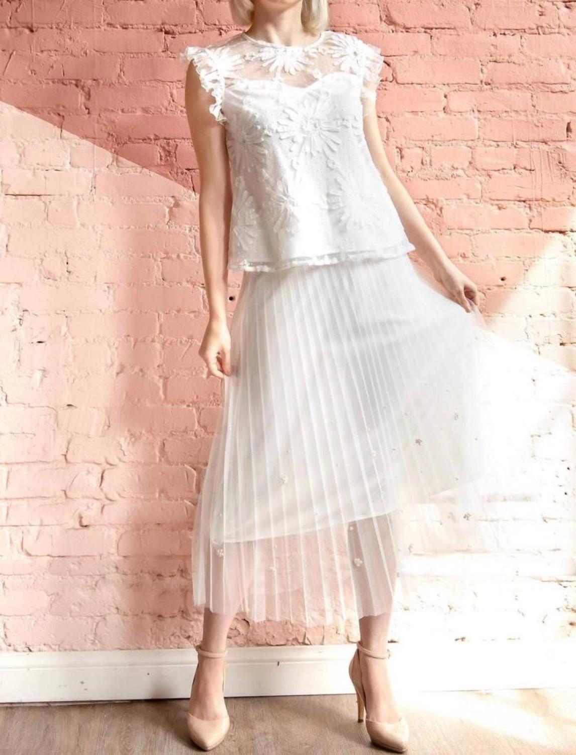 Lila Pearl Tulle Skirt In Ivory