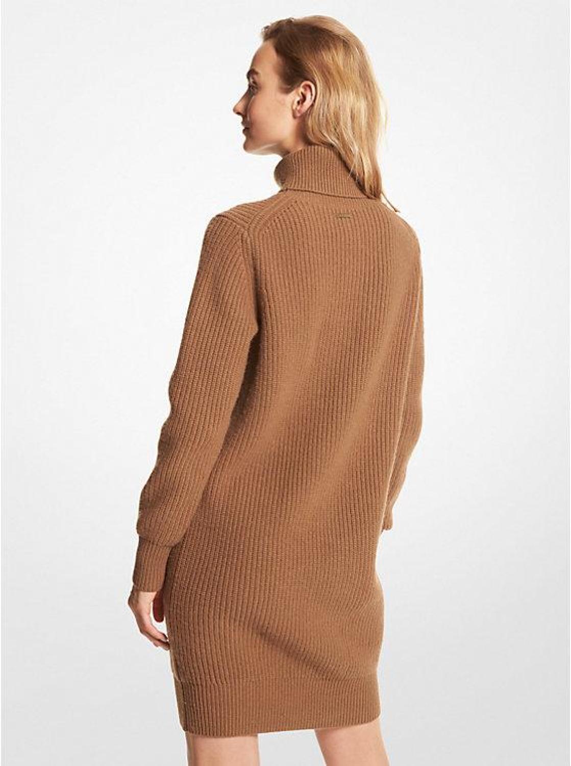 Ribbed Wool and Cashmere Blend Turtleneck Sweater Dress