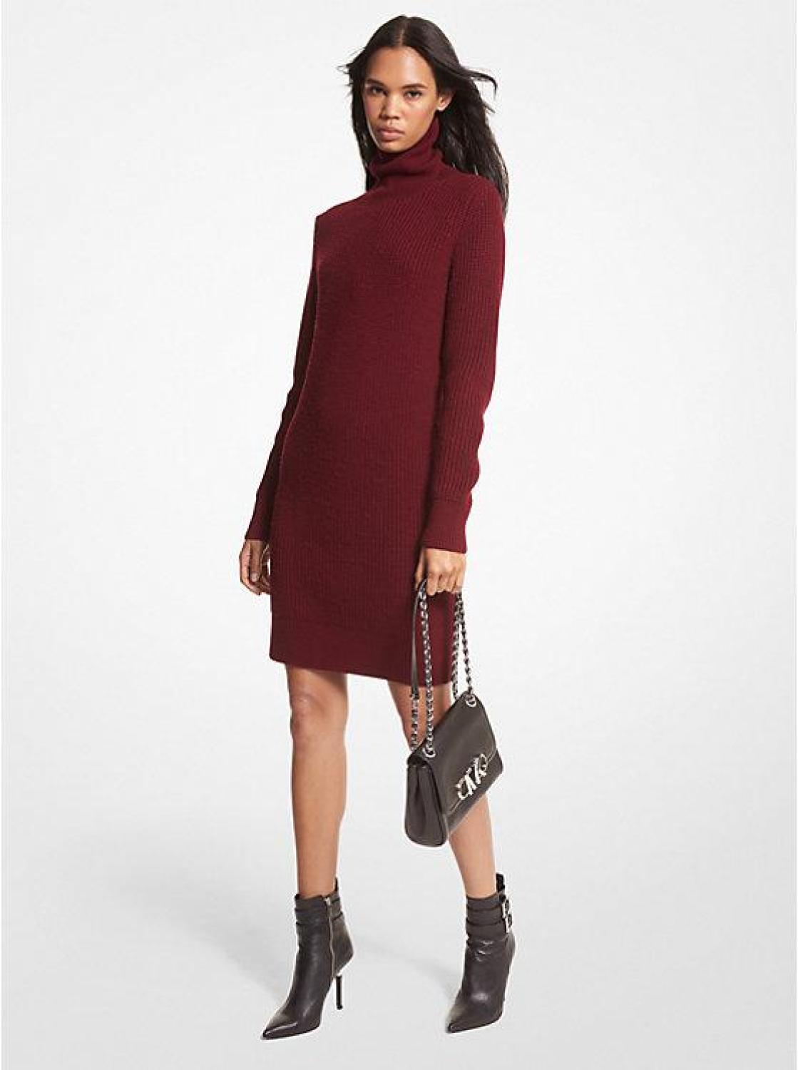 Ribbed Wool and Cashmere Blend Turtleneck Sweater Dress