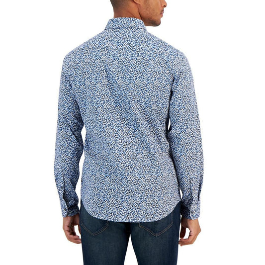 Men's Modern-Fit Stretch Leaf-Print Button-Down Shirt