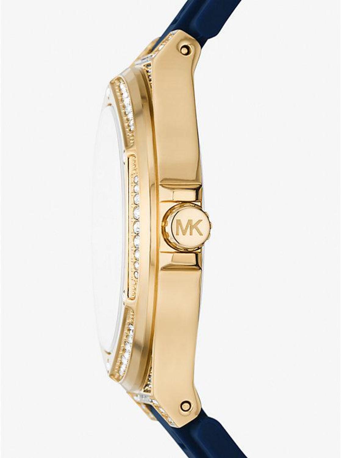 Oversized Lennox Pavé Gold-Tone and Silicone Watch