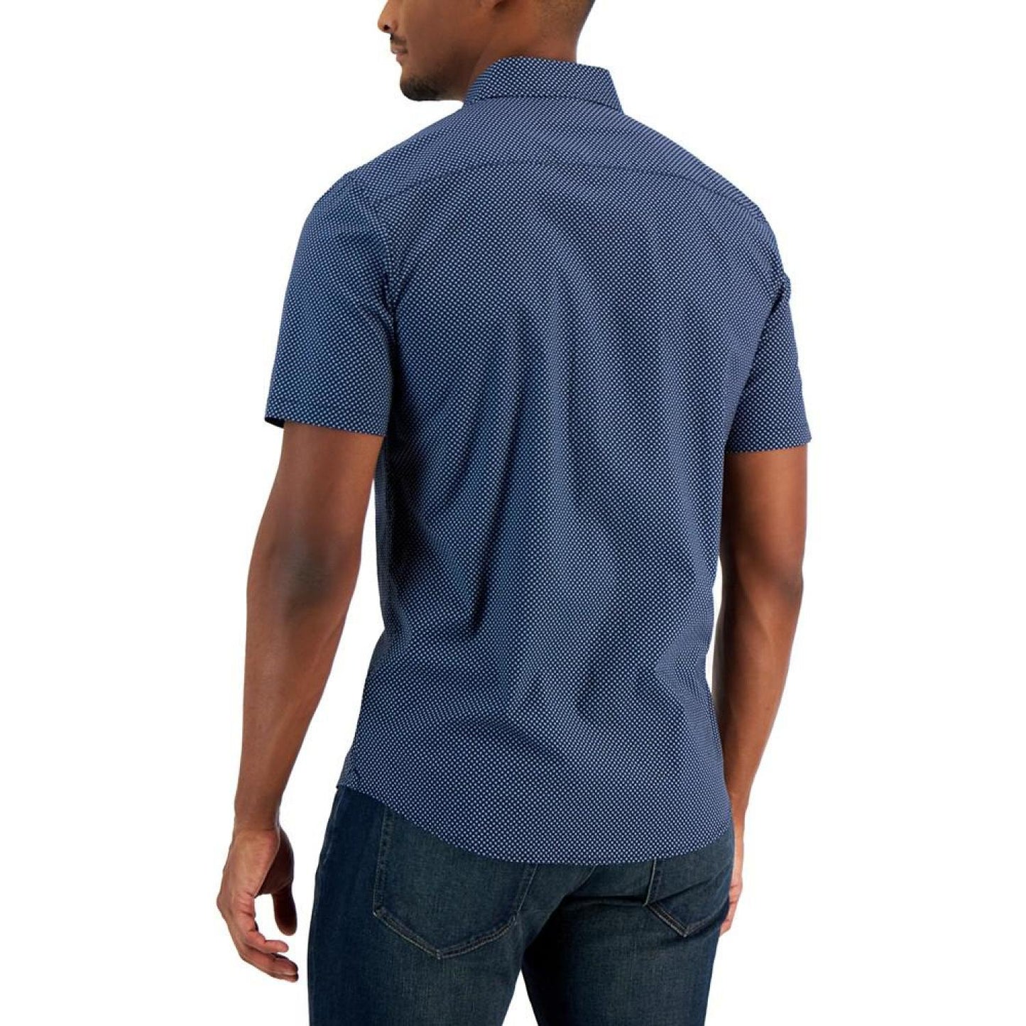 Men's Slim-Fit Stretch Arrow Geometric Print Short-Sleeve Button-Up Shirt