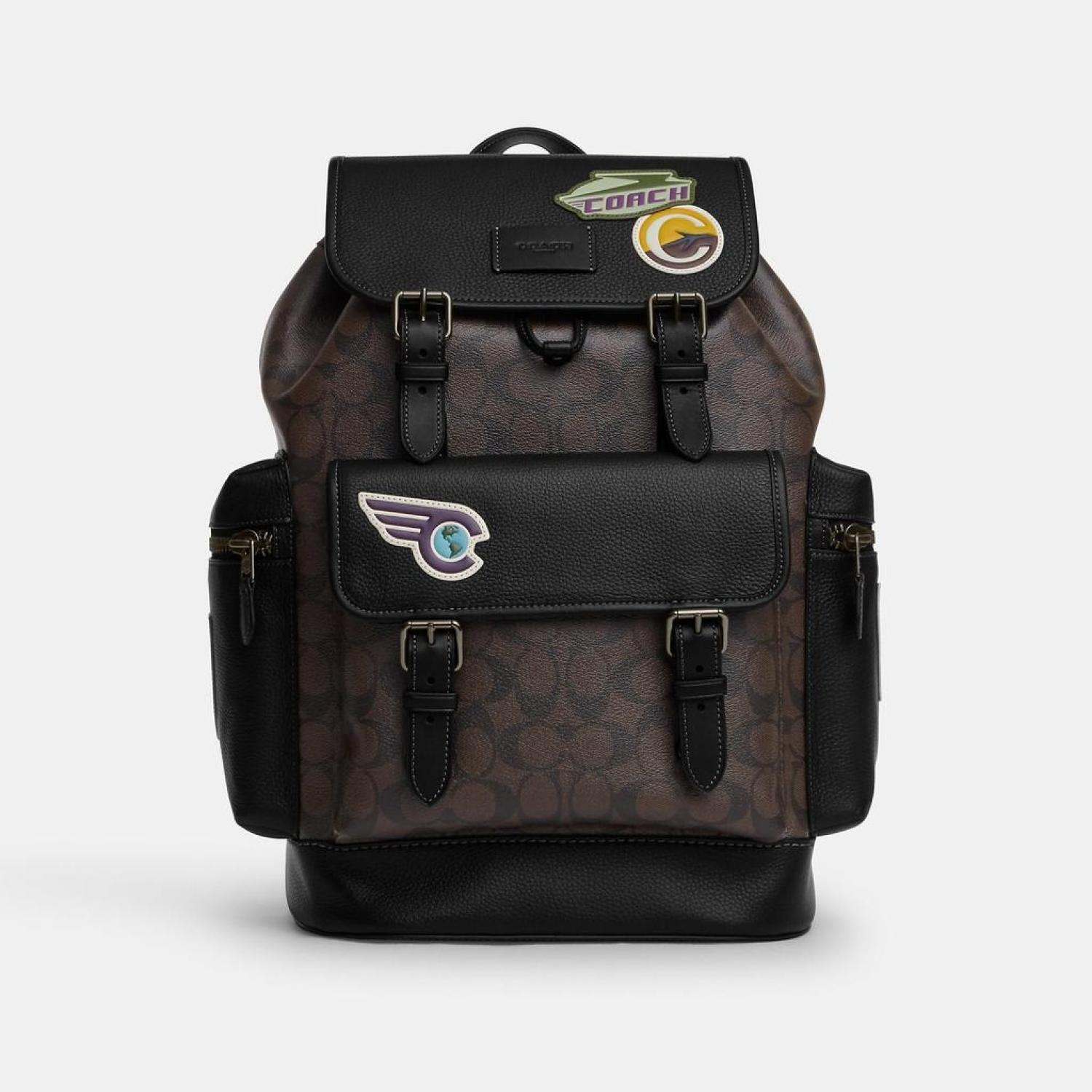 coach faux leather backpack Coach Outlet Sprint Backpack In Signature Canvas With Travel Patches