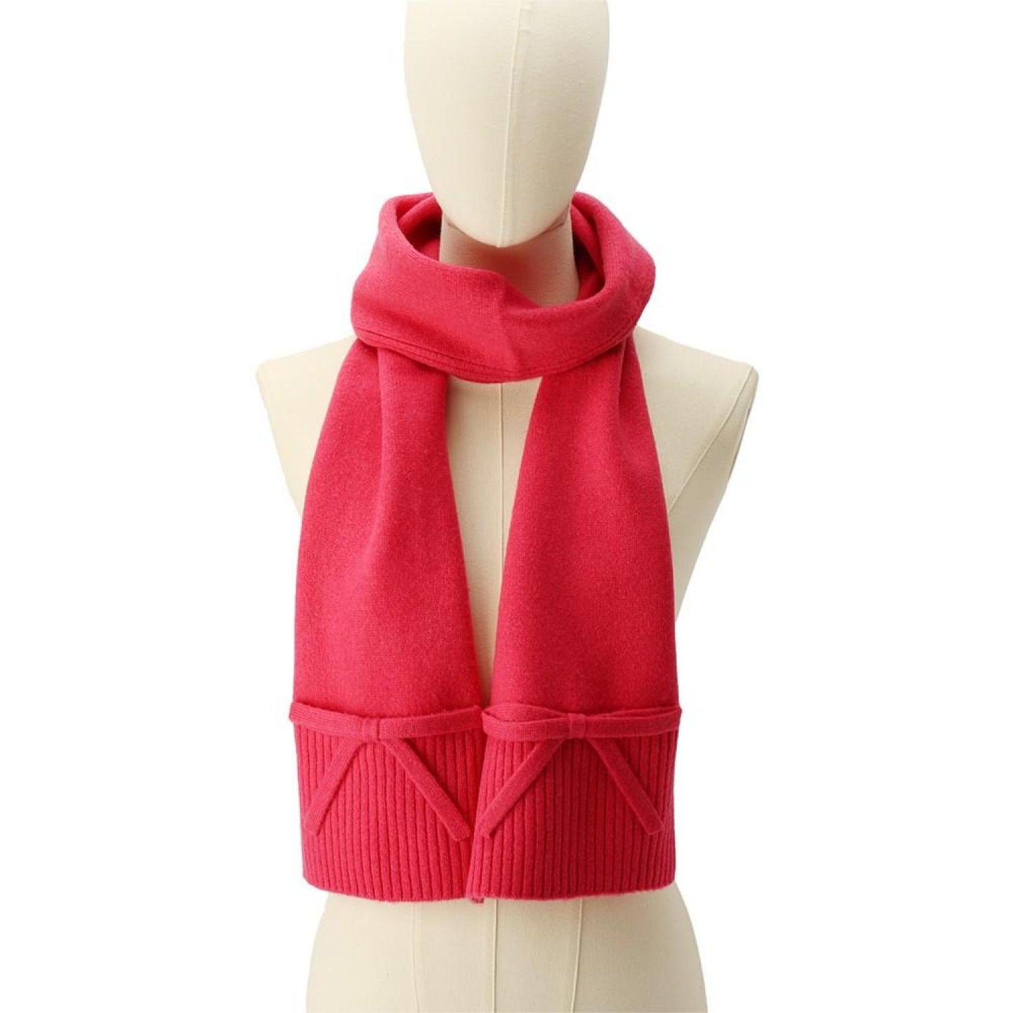 Women's Bow Ribbed-Trim Knit Scarf