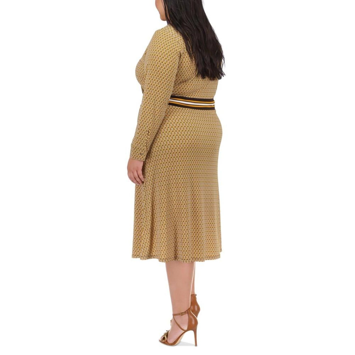 Plus Size Striped-Trim Faux-Wrap Dress